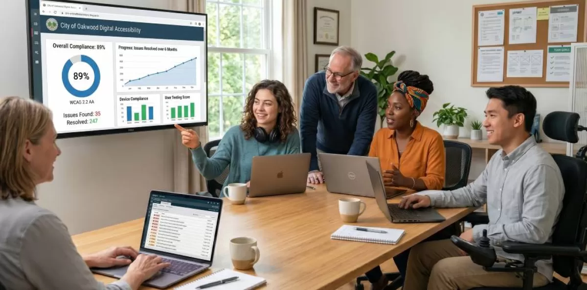 A group of website developers are reviewing and maintaining the ADA Compliance